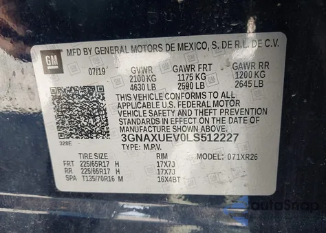 2020 Chevrolet Equinox Awd Lt 1.5L Turbo from USA, damaged, VIN 3GNAXUEV0LS512227